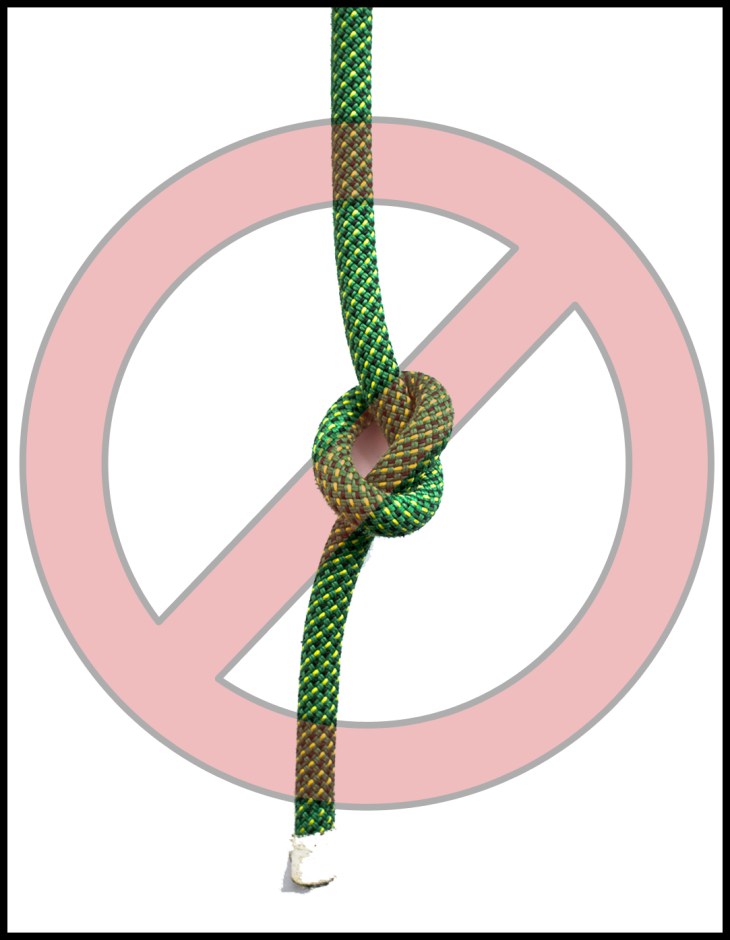 NEVER use a single overhand knot as a stopper knot! They can slip thru rappel devices.